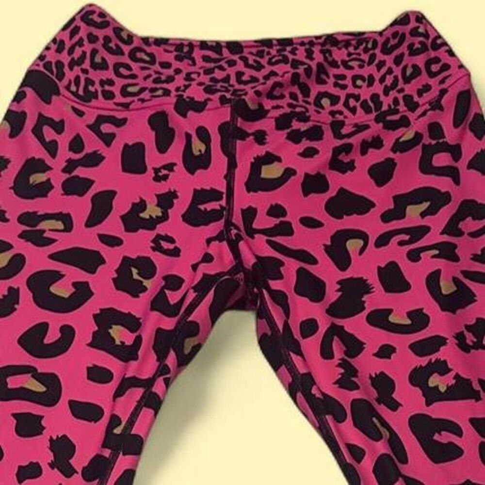 VASTITCH Neon Pink Leopard Print Leggings High Waist Athletic Yoga Pants Size L - Picture 3 of 6